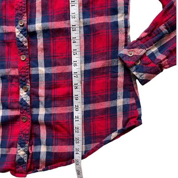 ANGIE Womens Large Juniors Flannel Shirt Red Plaid Long Sleeve Button Up SLIM - Picture 6 of 6